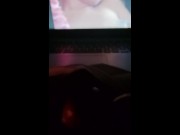 Preview 2 of Masturbating and Cumming to Lesbian Porn with Laptop