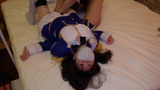 Japanese cosplayer cosplays as an anime character gives a guy a handjob and facesitting.