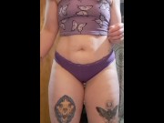 Preview 1 of Tattooed chubby Goddess jiggles in purple panties
