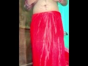 Preview 3 of Indian Gay Crossdresser in Red Saree fingering in his ass and pressing his boobs xxx🥵