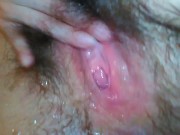 Preview 1 of hairy wet pussy gushes squirt onlyfans slut gushing masturbating tiny pink clit camgirl slut