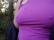 Preview 5 of Boobwalk: Walking Without A Bra, Everyone Can See My Hard Nipples Poking Through My Shirt