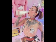 Preview 4 of BTS Hentai Cow - Girl Milk Pour Shoot Shows Little Pussy