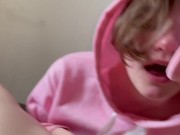 Preview 5 of Girl sucking dick in pink hoodie