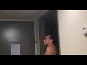 Preview 2 of Slutty milf answers door completely naked for Postmates delivery man, he takes picture