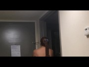 Preview 4 of Slutty milf answers door completely naked for Postmates delivery man, he takes picture
