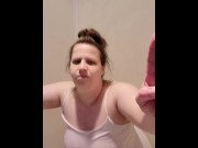 Preview 6 of Wet Tshirt Shower Sex Anal play with Dildo