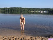 Preview 6 of Sexy girl undresses and swims naked in public beach