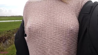 SEXUALLY PLAYING MY TITS THROUGH A KNITTED TOP