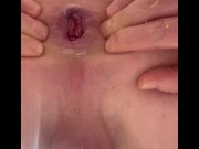 Preview 3 of Anal gaping dildo fun, solo male prostate play, milking ass, fucked with big black dildo, gaping ass