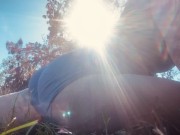 Preview 1 of Stretchy flexible pawg country girl stretches and strips outside on the land