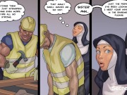 Preview 3 of Black Devotion part 3 - Nun's First Time Tasting sperm - Interracial Face Cum on construction site