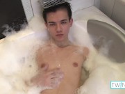 Preview 4 of Cute Brunette Xander Strokes His Hard Cock After Showering!