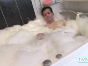 Preview 5 of Cute Brunette Xander Strokes His Hard Cock After Showering!