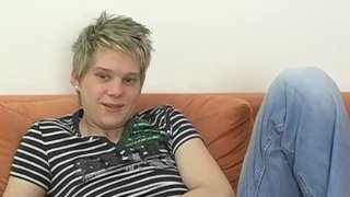 Handsome blond twink Mike Jelinek cums while masturbating