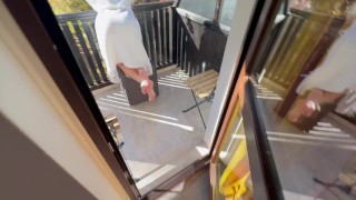 Risky Public Balcony Sex with Huge Creampie for Big Step Pussy Round Ass - Cock2squirt