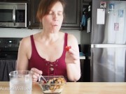 Preview 1 of Aurora Willows asmr  eating breakfast in red bodysuit