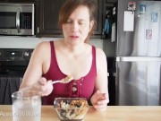 Preview 2 of Aurora Willows asmr  eating breakfast in red bodysuit