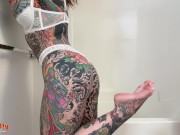 Preview 1 of Tattooed MILF with big tits & split tongue masturbating in shower until she squirts
