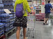 Preview 1 of Risky pussy n Butt Plug FLASHING in supermarket # Public NO PANTIES