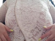 Preview 1 of Busty cutie unbuttoned her blouse and showed her big tits in front of the camera - Luxury Orgasm
