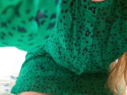 Preview 4 of Hot stepsister in green dress and big tits excites herself when parents were not home - LuxuryOrgasm