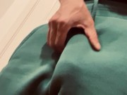 Preview 2 of Hung Guy Showing Off Green Sweatpants with Dick Print - Eataclit21