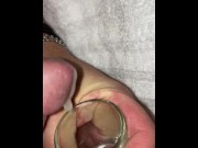 Preview 3 of Self ruined cumshot using no hands, I’m collecting my stringy cum in a shot glass