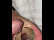 Preview 4 of Self ruined cumshot using no hands, I’m collecting my stringy cum in a shot glass
