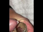 Preview 6 of Self ruined cumshot using no hands, I’m collecting my stringy cum in a shot glass