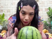 Preview 3 of I explode the watermelon with my monster cock and distribute it with cum to the neighbors...