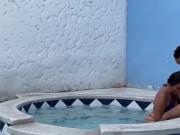 Preview 2 of LATIN COUPLE GET HORNY IN THE POOL AND END UP FUCKING OUTDOORS