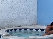 Preview 4 of LATIN COUPLE GET HORNY IN THE POOL AND END UP FUCKING OUTDOORS