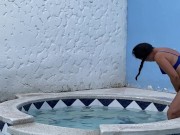 Preview 5 of LATIN COUPLE GET HORNY IN THE POOL AND END UP FUCKING OUTDOORS