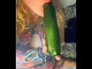 Preview 6 of Dumb country girl slut sticks a carrot in her ass and a zucchini in her pink pussy and squirts