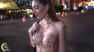 Hot wife showing off her body to strangers on the Las Vegas Strip
