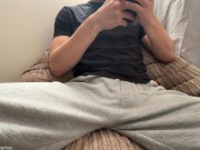 Preview 2 of Horny Guy In Sweatpants Masturbates His Big Cock Until Moaning Cumshot
