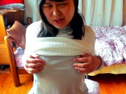Preview 4 of A busty Japanese woman enjoys masturbating her nipples through her see-through top.