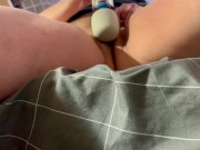 Preview 2 of Biracial femme uses magic wand vibrator to orgasm on lunch