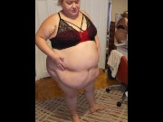 Preview 1 of ssbbw puts on bra and panties over massive belly