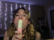 Preview 6 of Cute transgirl gagging and filling her ass with a thick dildo