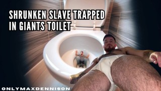 Shrunken slave trapped in giants toilet