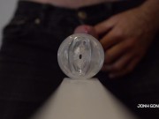 Preview 2 of Transparent Fleshlight Fuck and Loud Moaning - Slow Motion Cumshot - Close UP