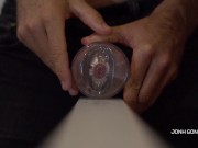 Preview 3 of Transparent Fleshlight Fuck and Loud Moaning - Slow Motion Cumshot - Close UP