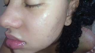 she suffers with a dick going deep and hard in her mouth, ejaculating on her greedy throat