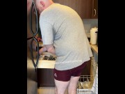 Preview 2 of Straight Chubby Hunk Strips While Doing Dishes