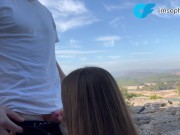 Preview 6 of Slutty girl: risky public blowjob in the mountains