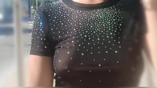 Dirty bitch tries on see-through clothes without a bra