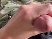 Preview 3 of Army soldier strips off boots and reveals a swimsuit under his uniform and jerks off his hard cock
