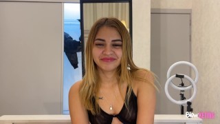 teen 18 GinaCali sucks cock for the first time and scares face full of cum